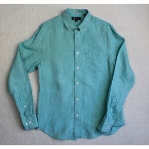 Reyn Spooner Linen Button Down Shirt Mens Small Blue Tailored Coastal Casual